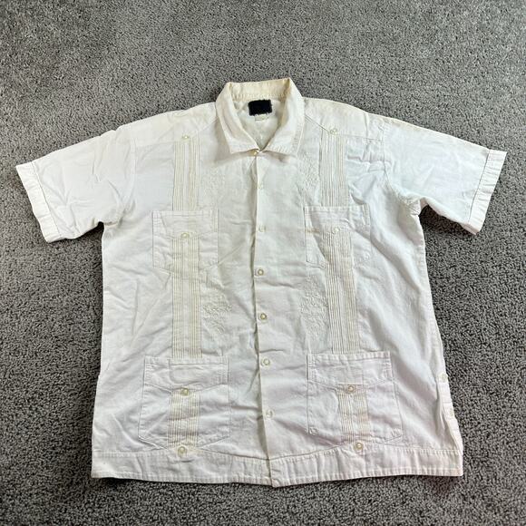 VINTAGE Guayabera Mens Extra Large Ivory Cream Embroidered Cuban Button Up * - Picture 2 of 14